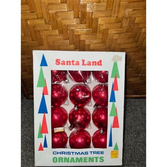 Vintage Christmas Glass Ball Ornaments-Red Round Ball 12 Ct In Box-Good Cond - Picture 5 of 5